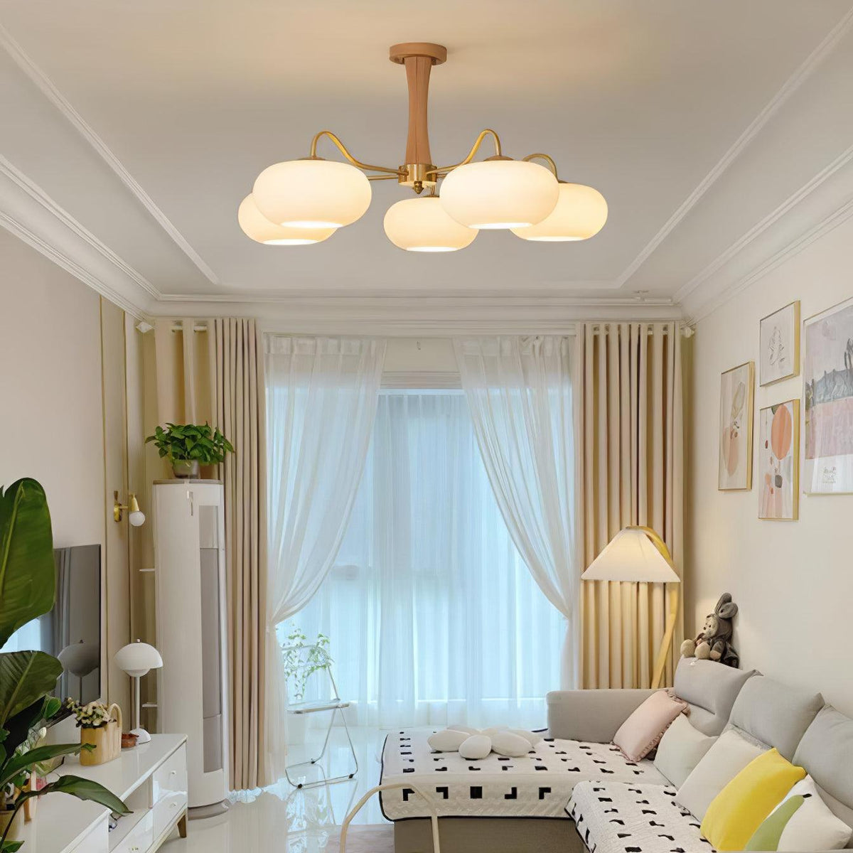 Syloella lampadario ottone legno Persimmon