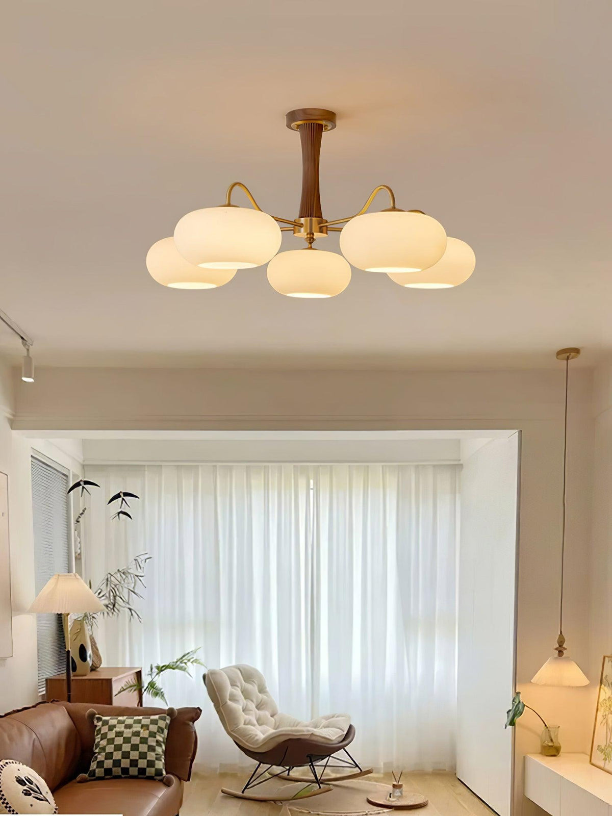 Syloella lampadario ottone legno Persimmon
