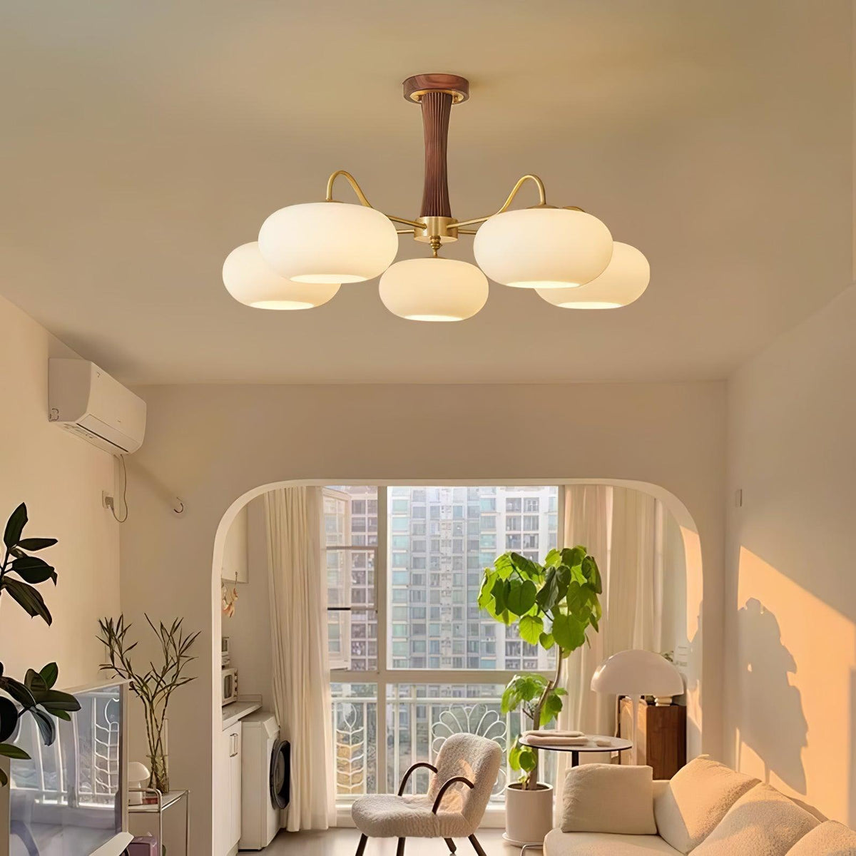 Syloella lampadario ottone legno Persimmon
