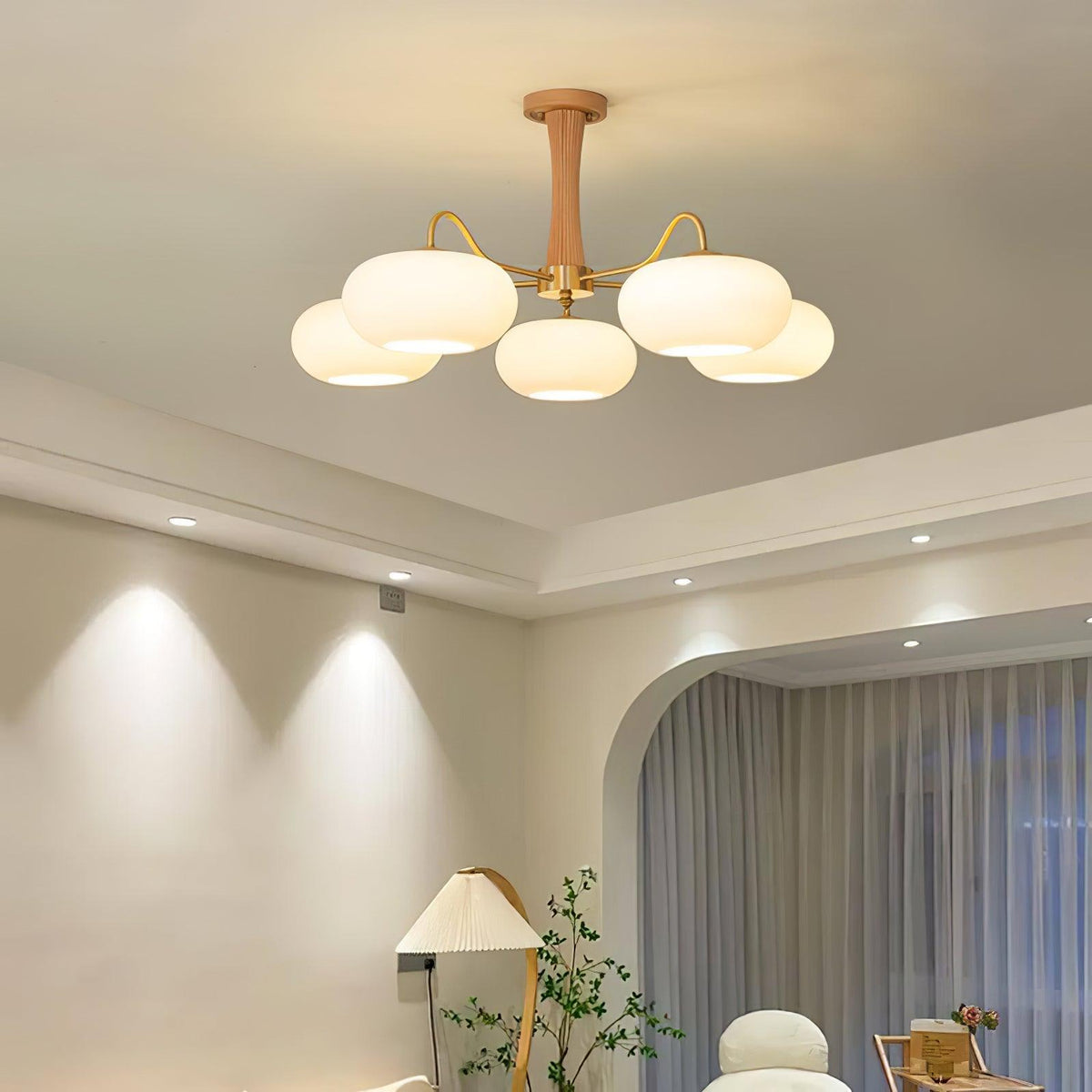 Syloella lampadario ottone legno Persimmon