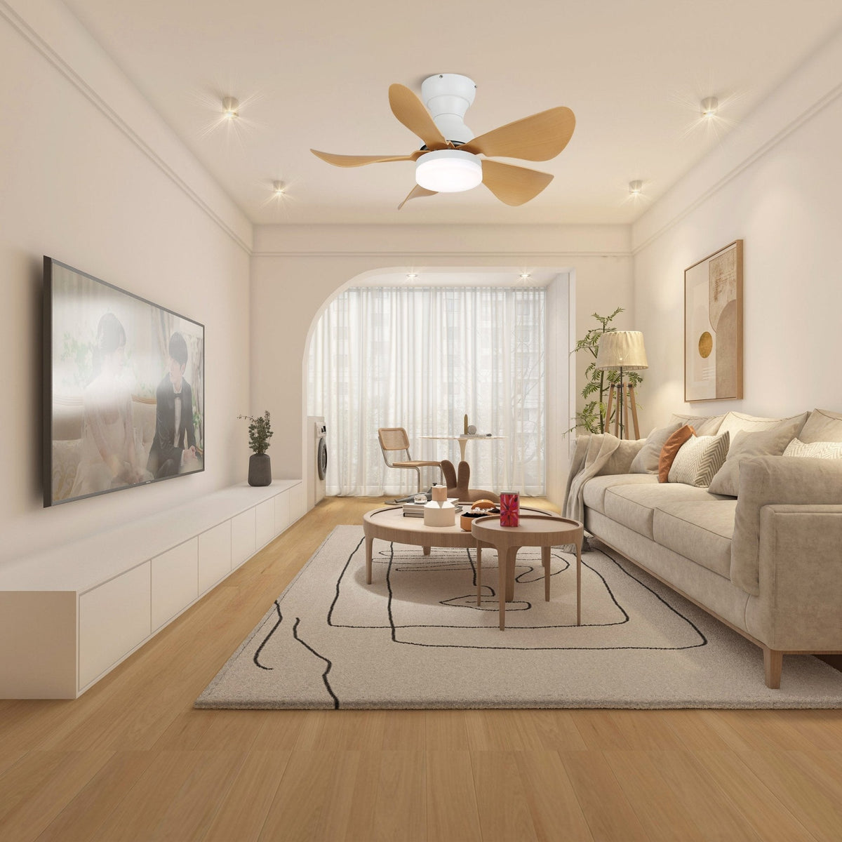 Elvanelle Ventilatore da soffitto con luce in legno noce