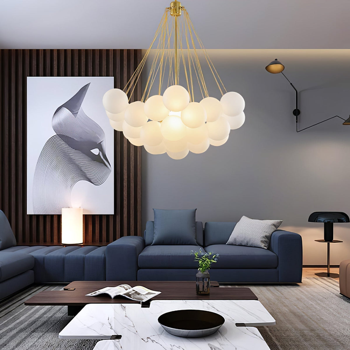 Lustra Lux Lampadario con Bolle in Vetro Satinato - Relic Pieces