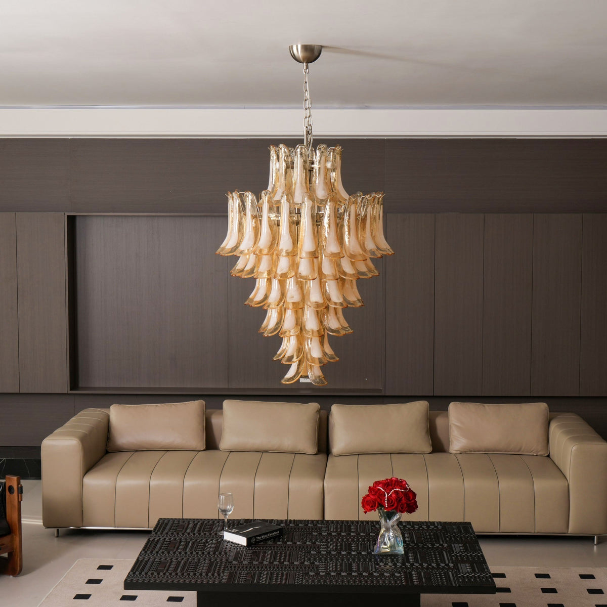 Celalian lampadario in vetro Murano ambra petali Strutturati lusso
