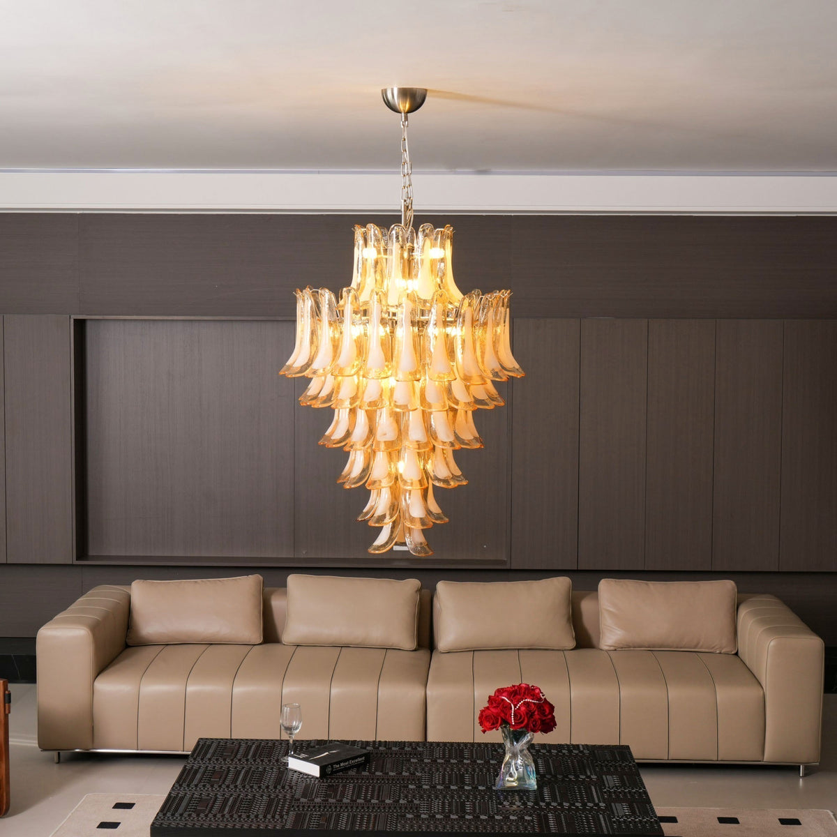 Celalian lampadario in vetro Murano ambra petali Strutturati lusso