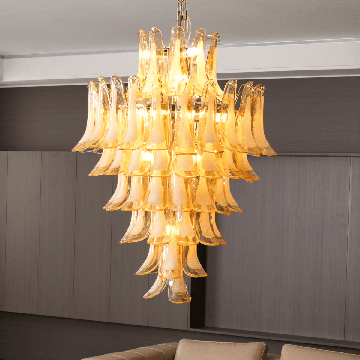 Celalian lampadario in vetro Murano ambra petali Strutturati lusso