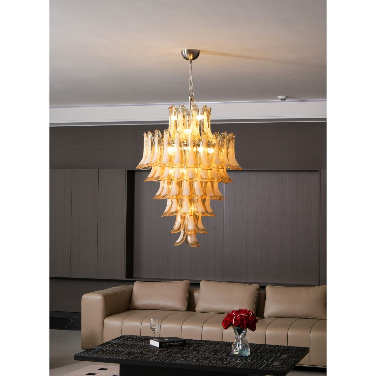 Celalian lampadario in vetro Murano ambra petali Strutturati lusso
