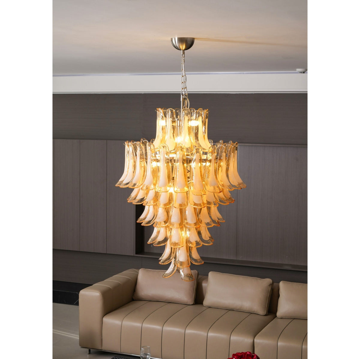 Celalian lampadario in vetro Murano ambra petali Strutturati lusso