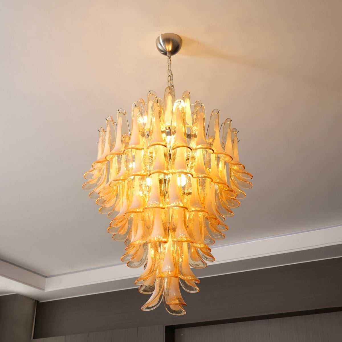 Celalian lampadario in vetro Murano ambra petali Strutturati lusso