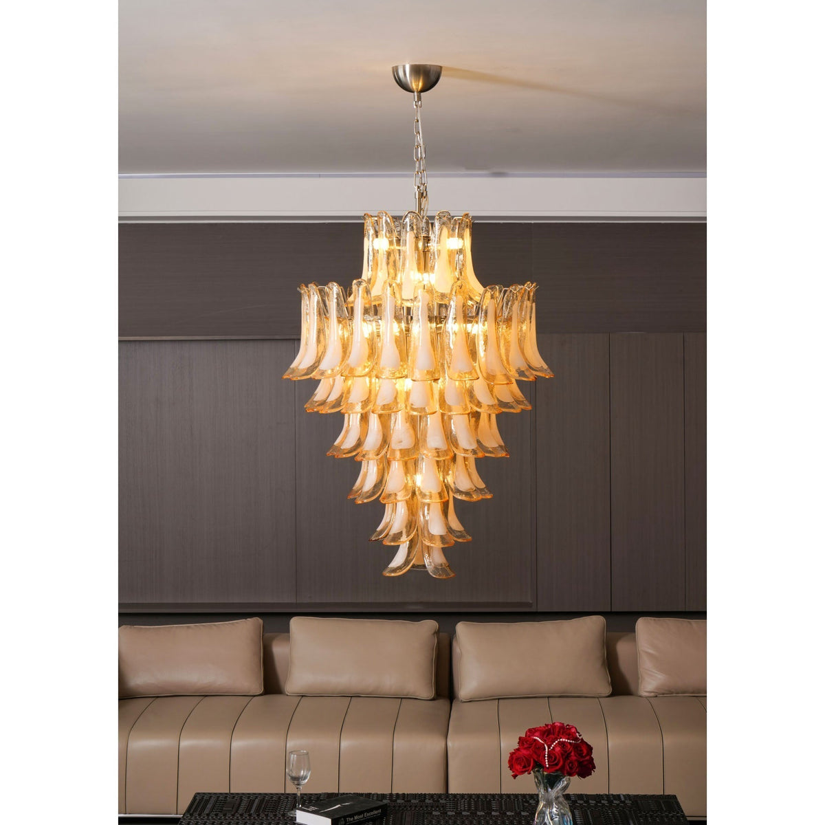 Celalian lampadario in vetro Murano ambra petali Strutturati lusso