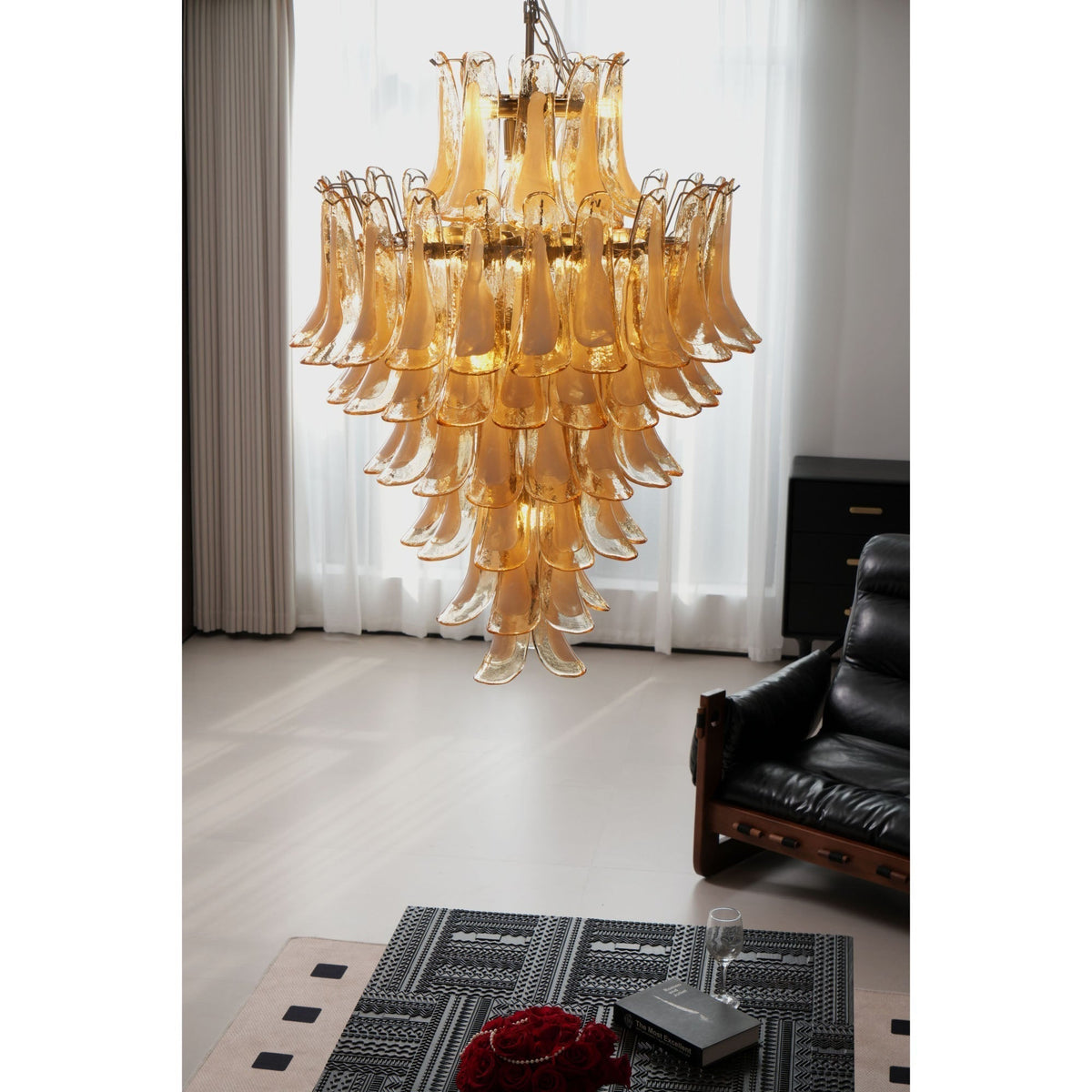 Celalian lampadario in vetro Murano ambra petali Strutturati lusso