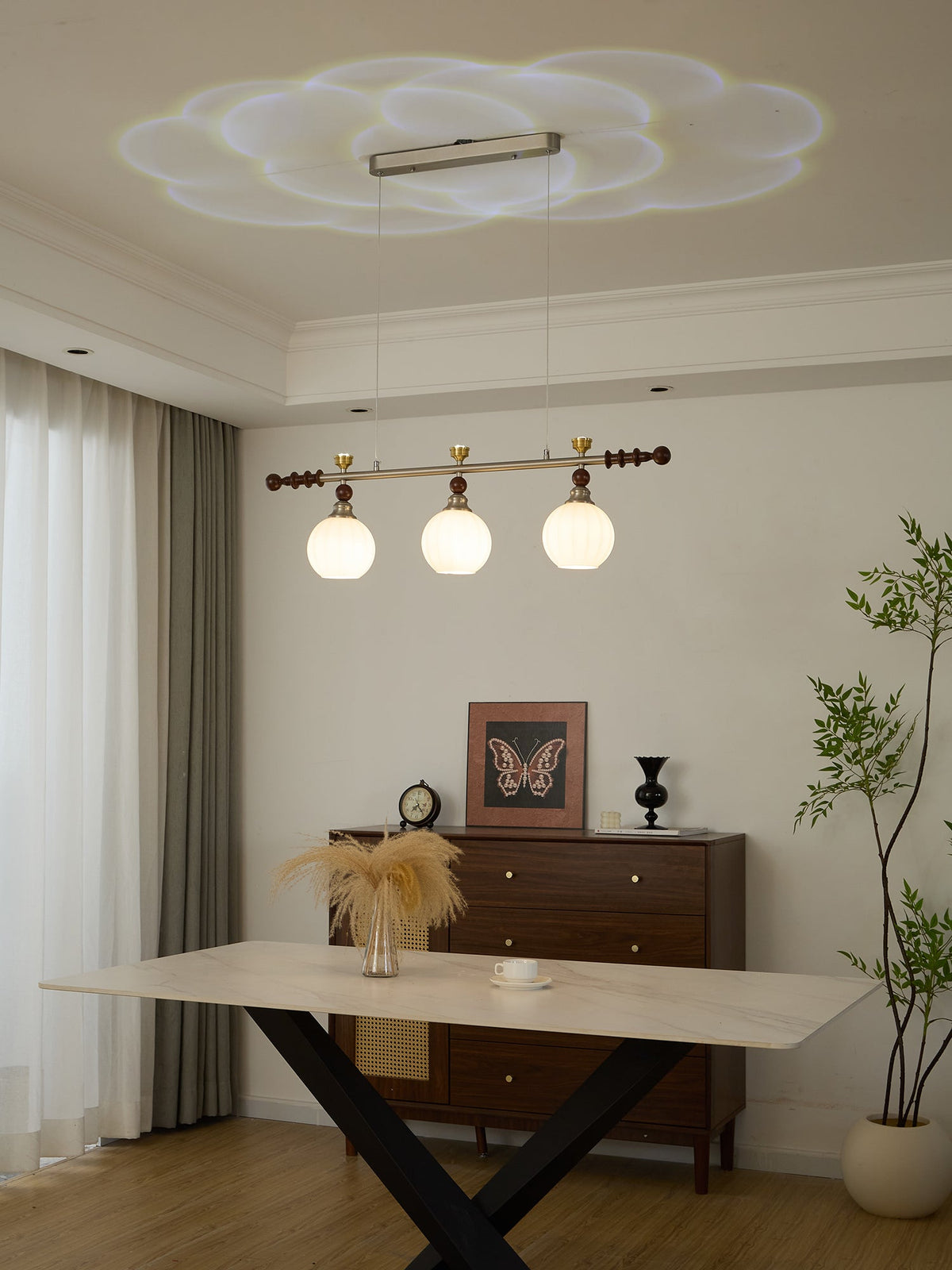 Otheia Eleganza vintage lineare in legno lampada a sospensione