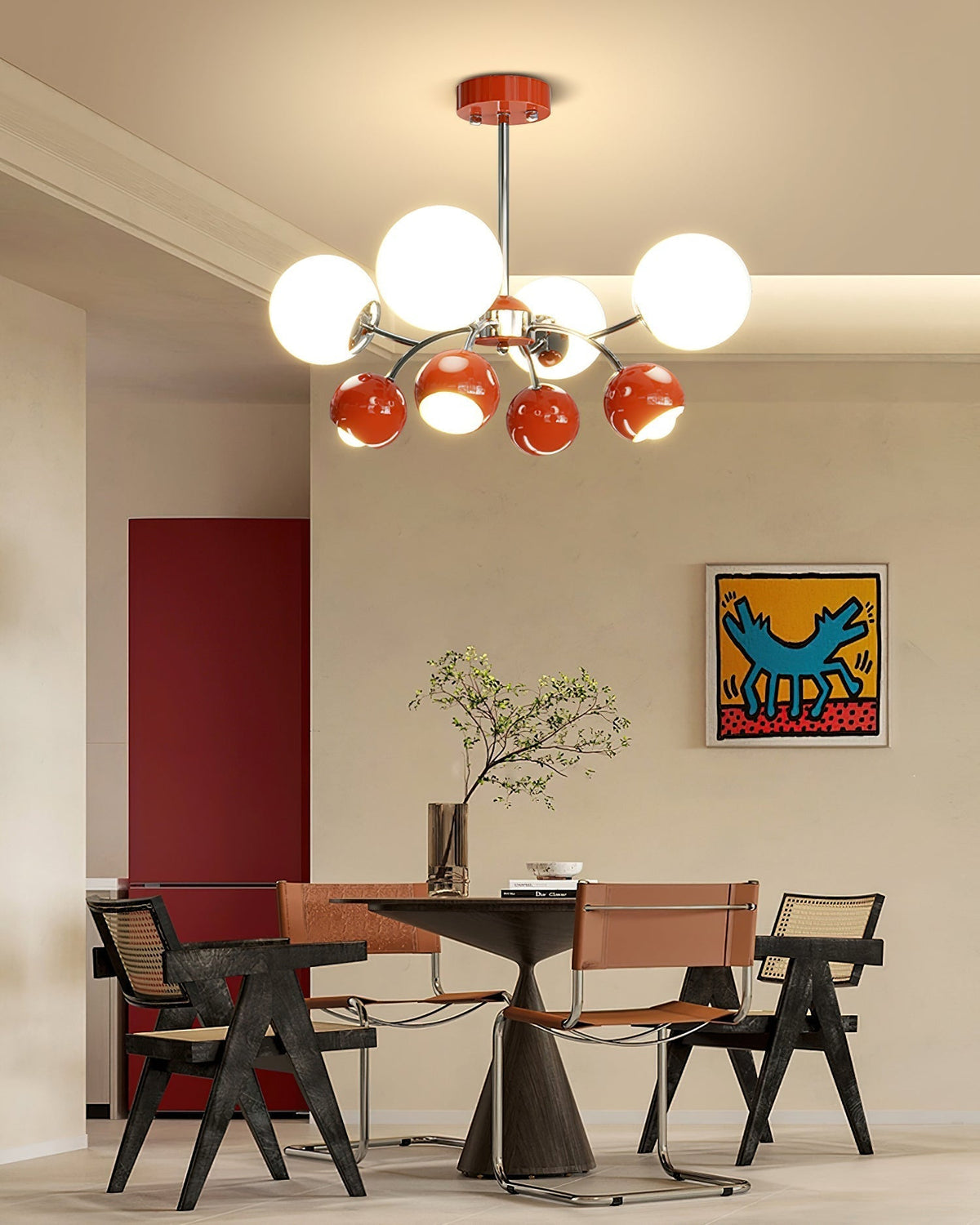 Noxiren lampadario cromo Rosso o Crema sfera