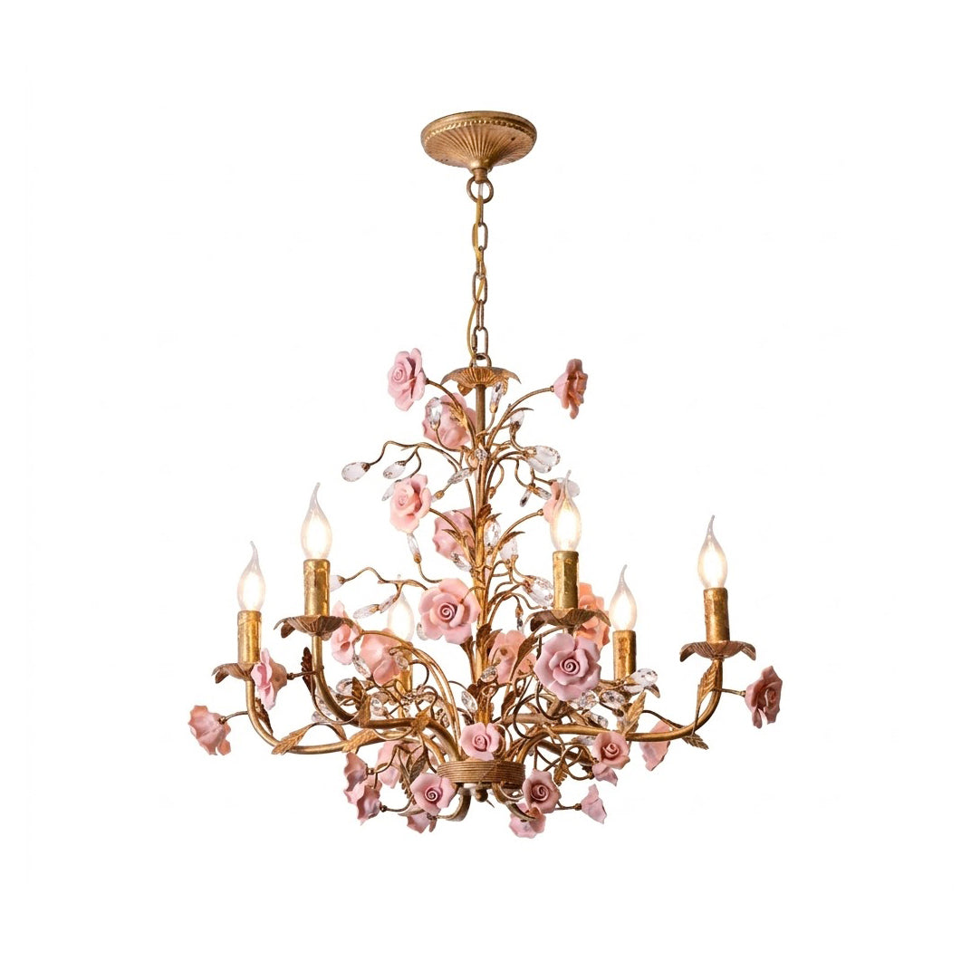 Lampadario Rampicante di Rose in Ceramica Rosa