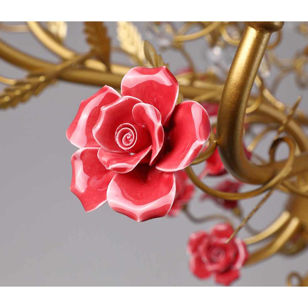 Lampadario Rampicante di Rose in Ceramica Rosa