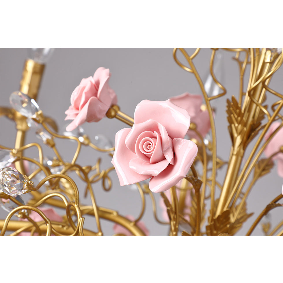 Lampadario Rampicante di Rose in Ceramica Rosa