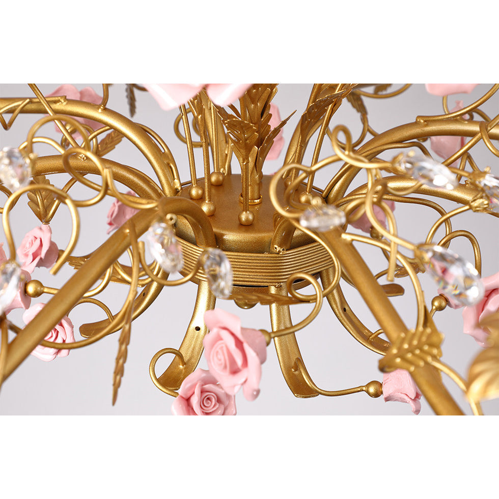 Lampadario Rampicante di Rose in Ceramica Rosa
