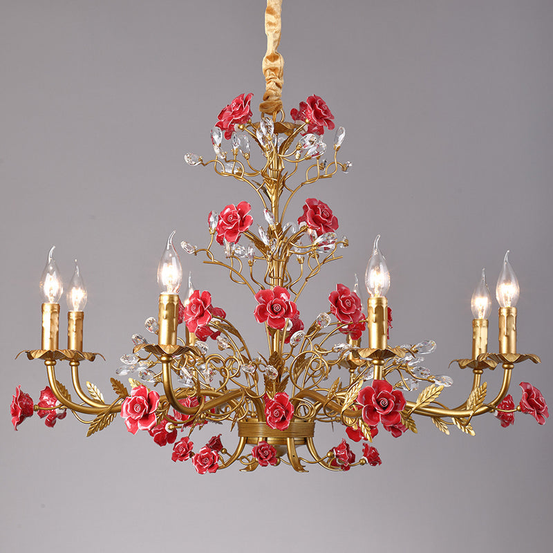 Lampadario Rampicante di Rose in Ceramica Rosa