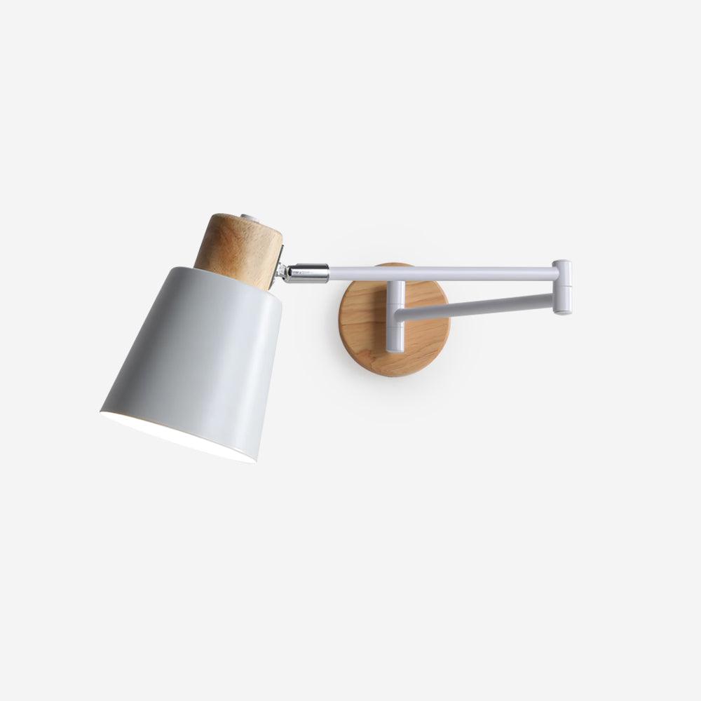 Lampada da parete Braccio Regolabile Paralume a Cono Base in legno Studio moderno