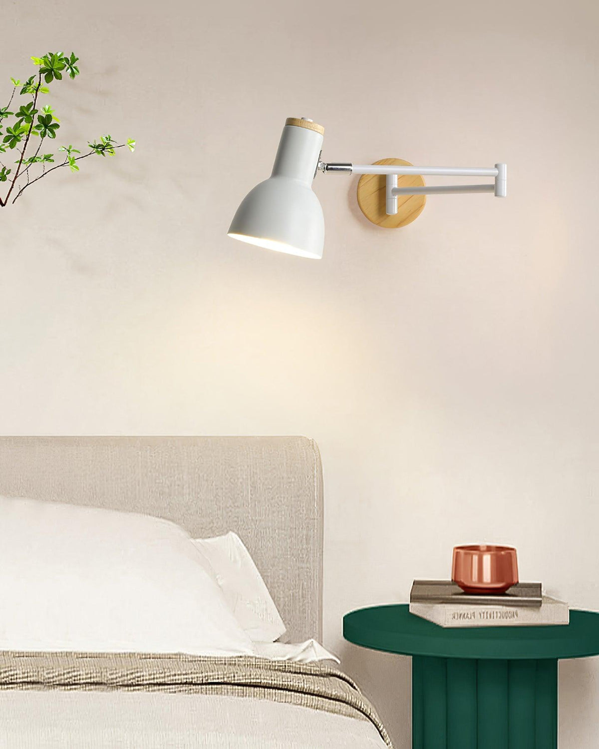 Lampada da parete Braccio Regolabile Paralume a Cono Base in legno Studio moderno