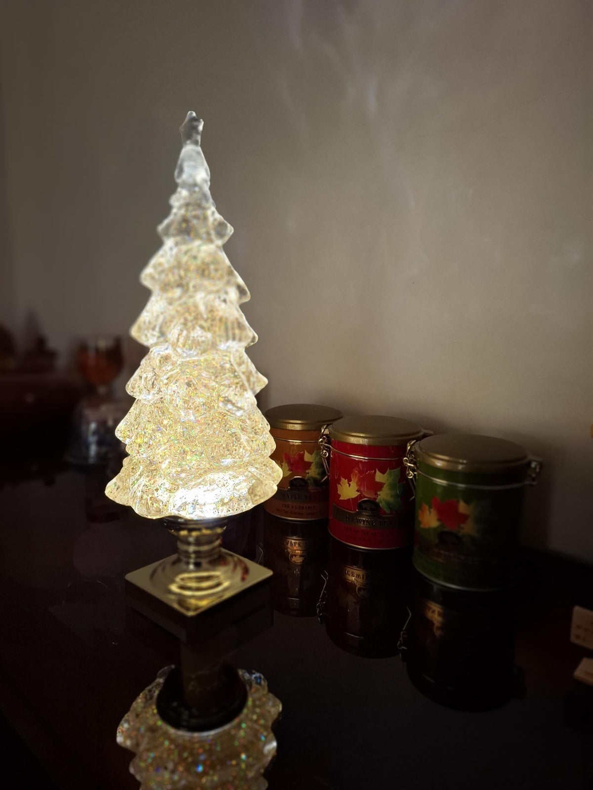 Lampada da tavolo a forma di albero di Natale in cristallo (batteria integrata)