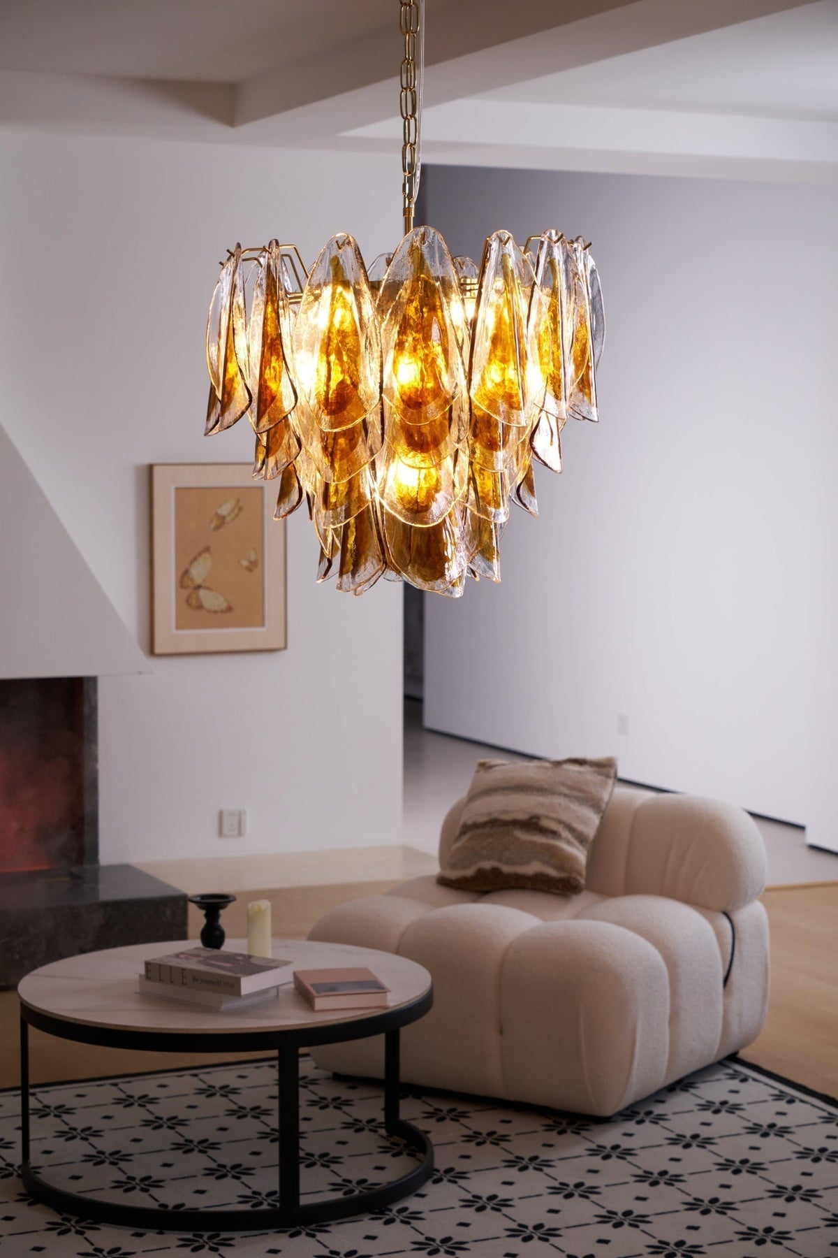 Lioraora lampadario foglia ambra vetro Stratificato Calore organico