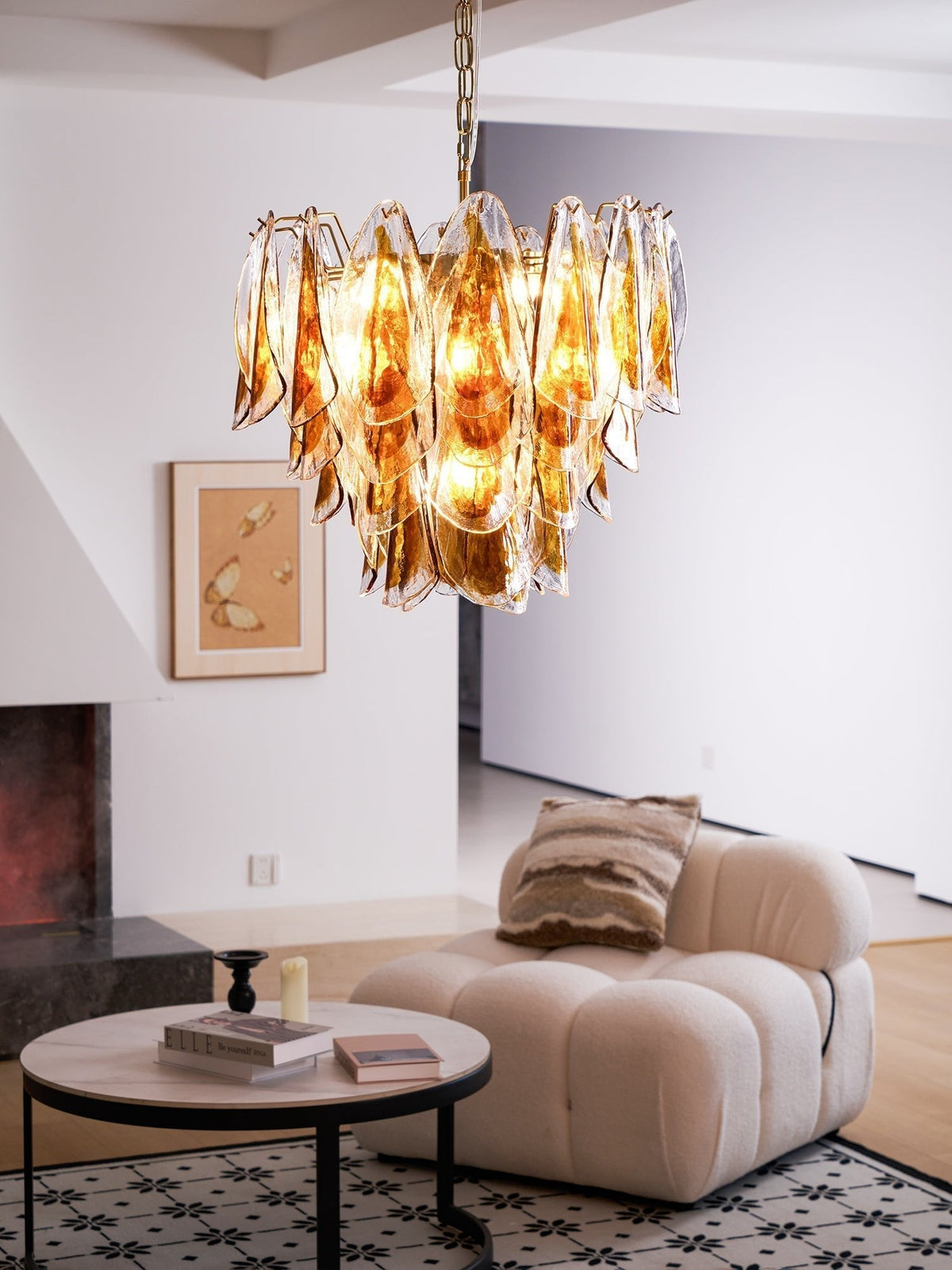 Lioraora lampadario foglia ambra vetro Stratificato Calore organico