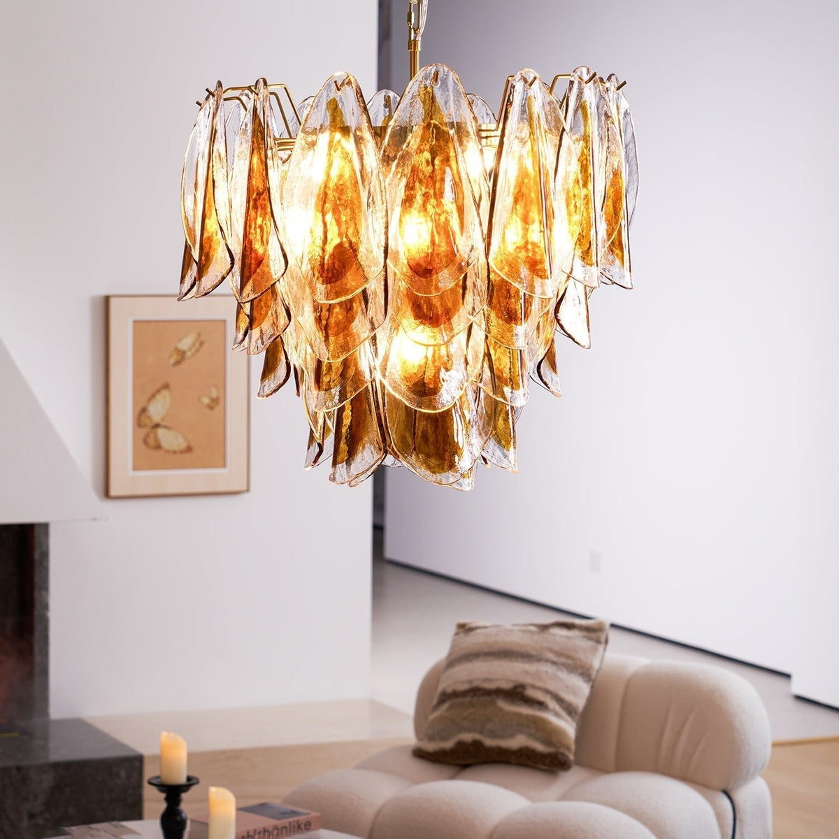 Lioraora lampadario foglia ambra vetro Stratificato Calore organico
