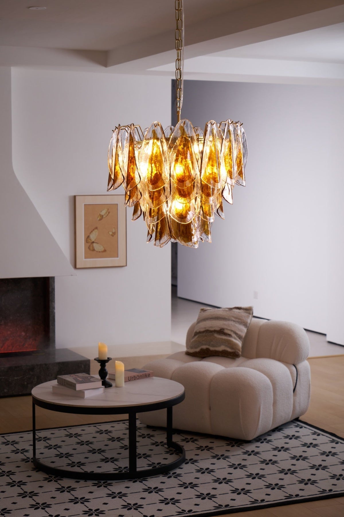 Lioraora lampadario foglia ambra vetro Stratificato Calore organico