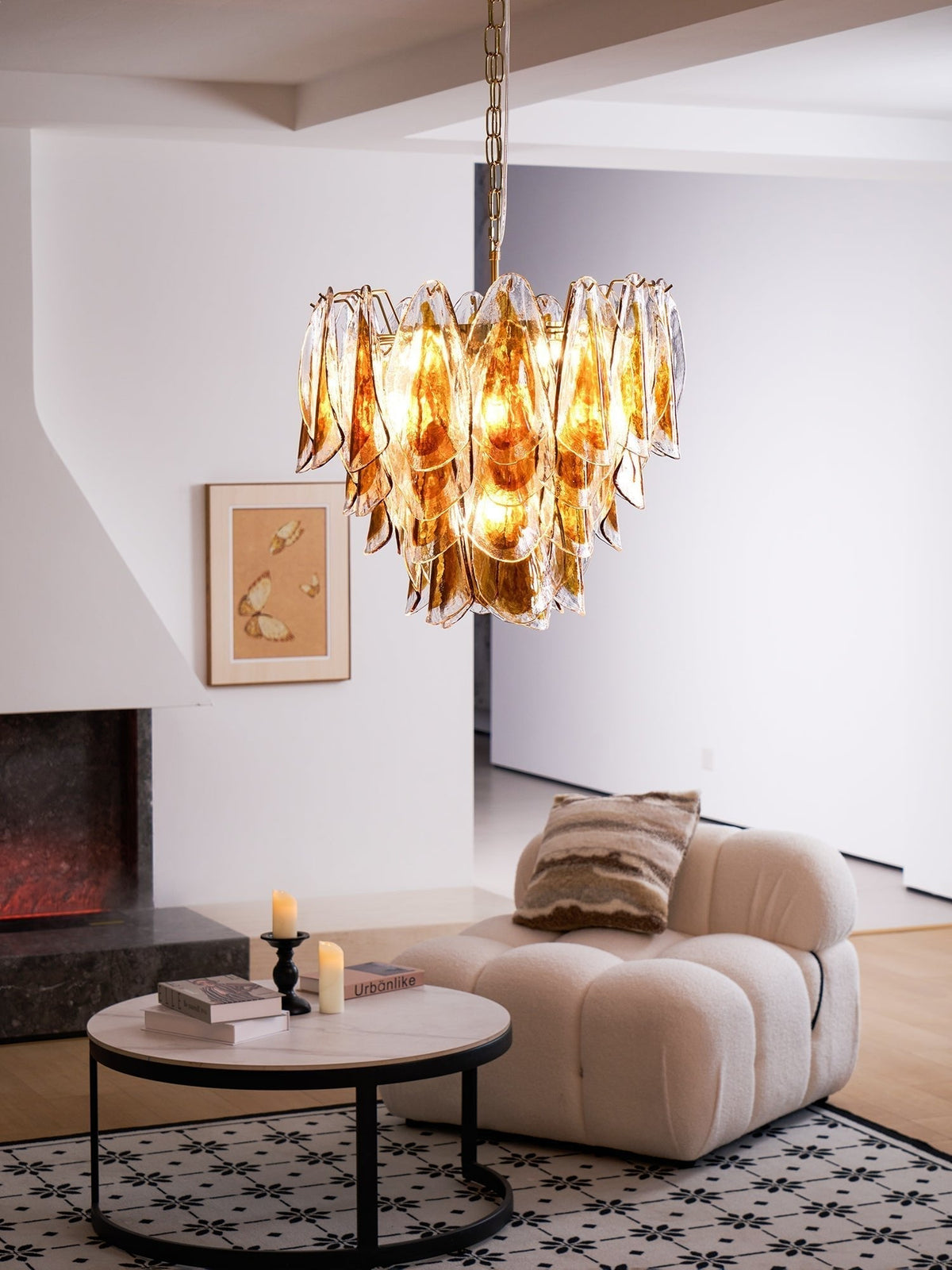 Lioraora lampadario foglia ambra vetro Stratificato Calore organico