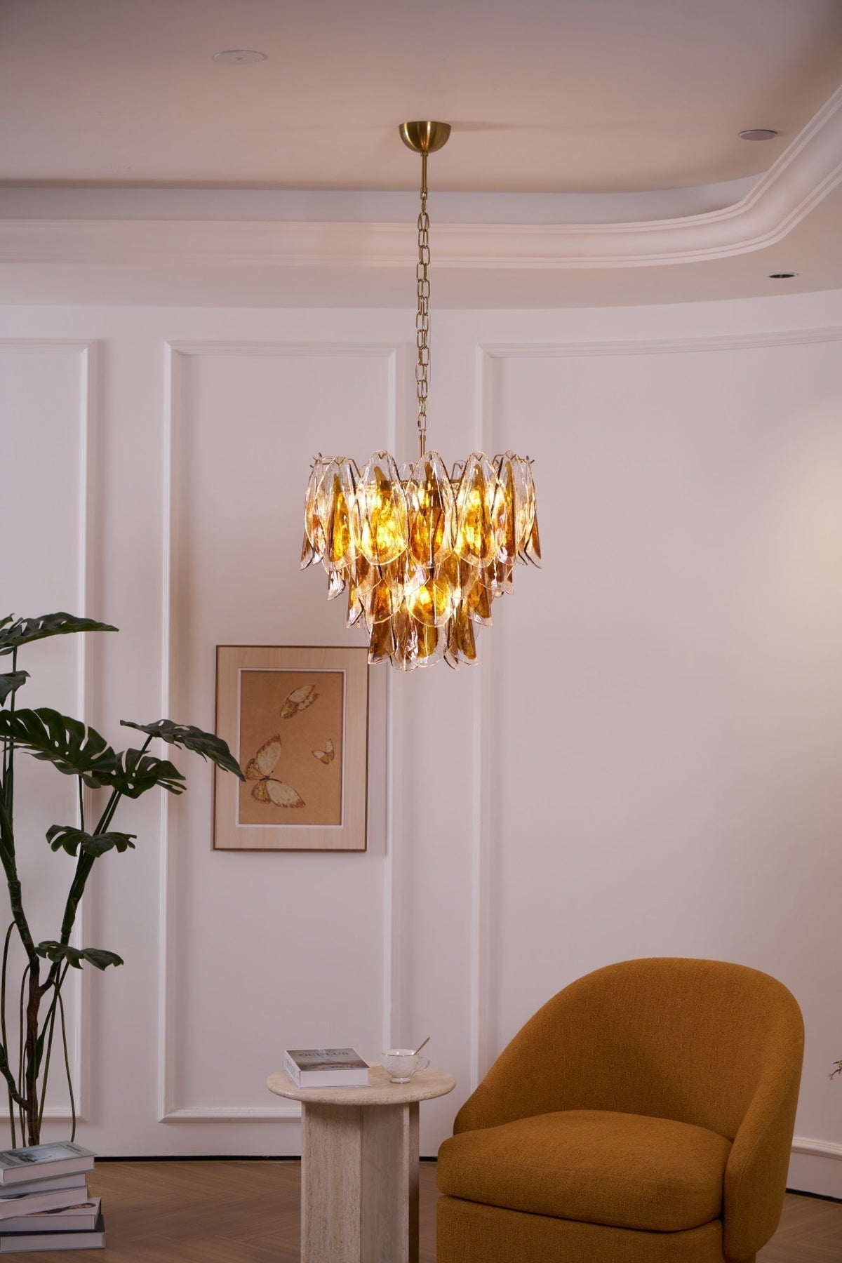Lioraora lampadario foglia ambra vetro Stratificato Calore organico