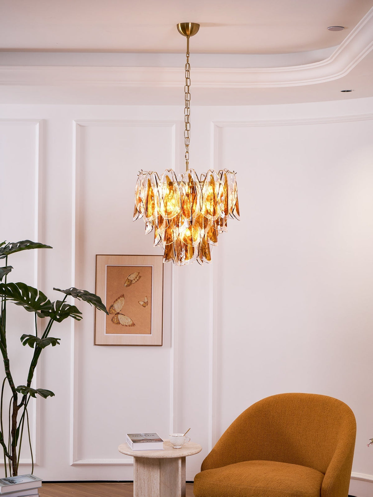 Lioraora lampadario foglia ambra vetro Stratificato Calore organico