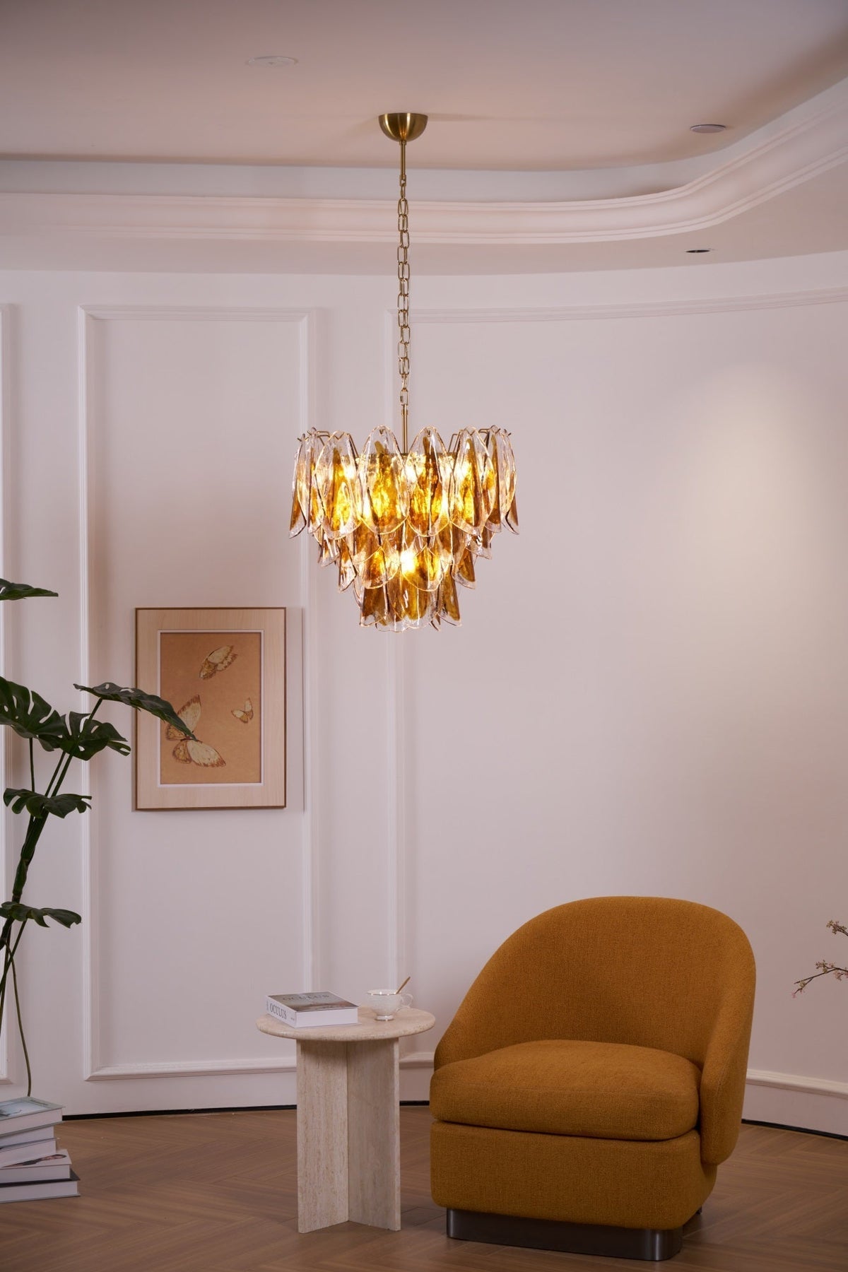 Lioraora lampadario foglia ambra vetro Stratificato Calore organico
