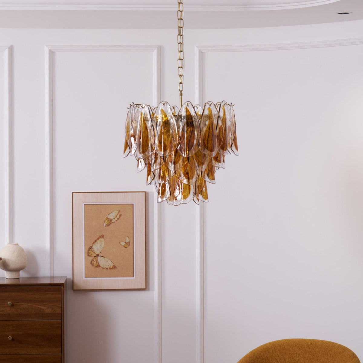 Lioraora lampadario foglia ambra vetro Stratificato Calore organico
