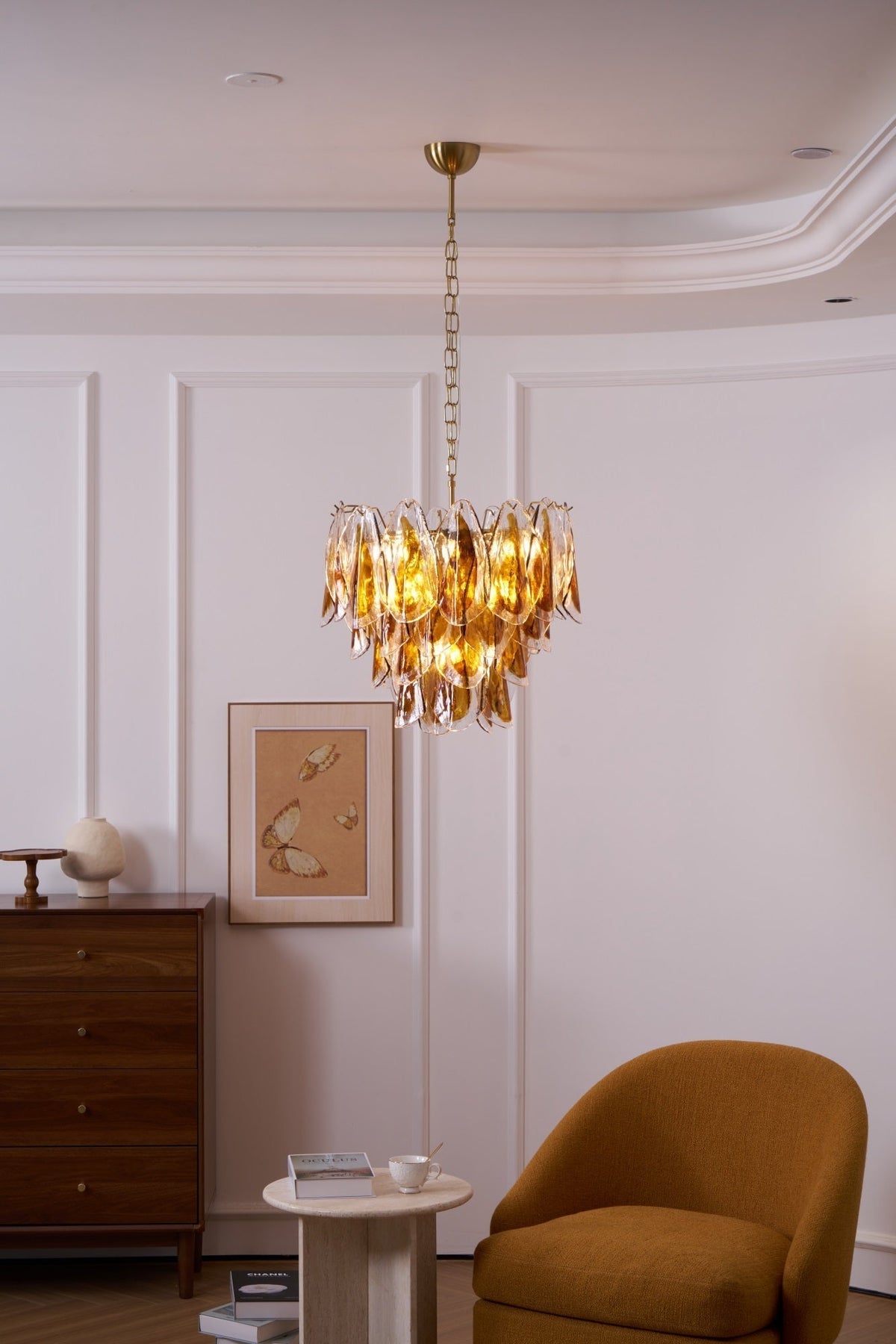 Lioraora lampadario foglia ambra vetro Stratificato Calore organico