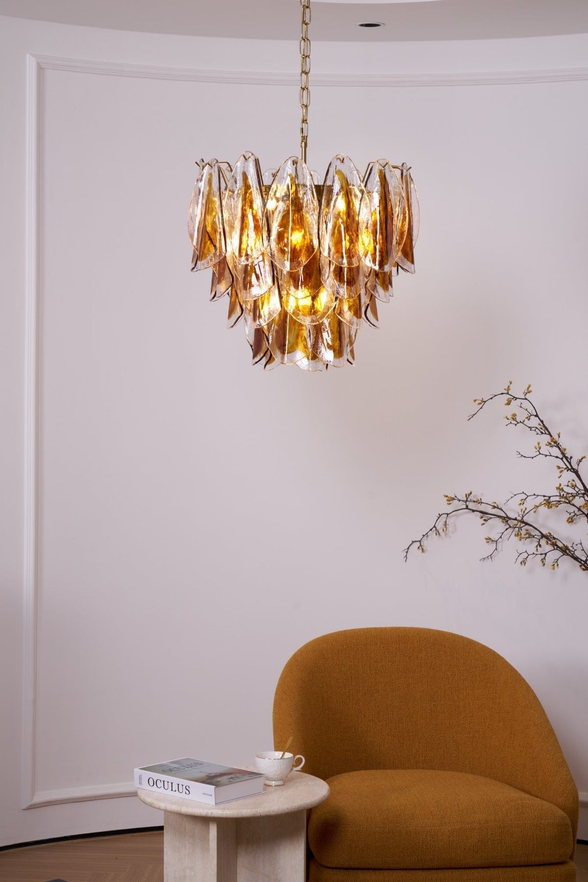 Lioraora lampadario foglia ambra vetro Stratificato Calore organico