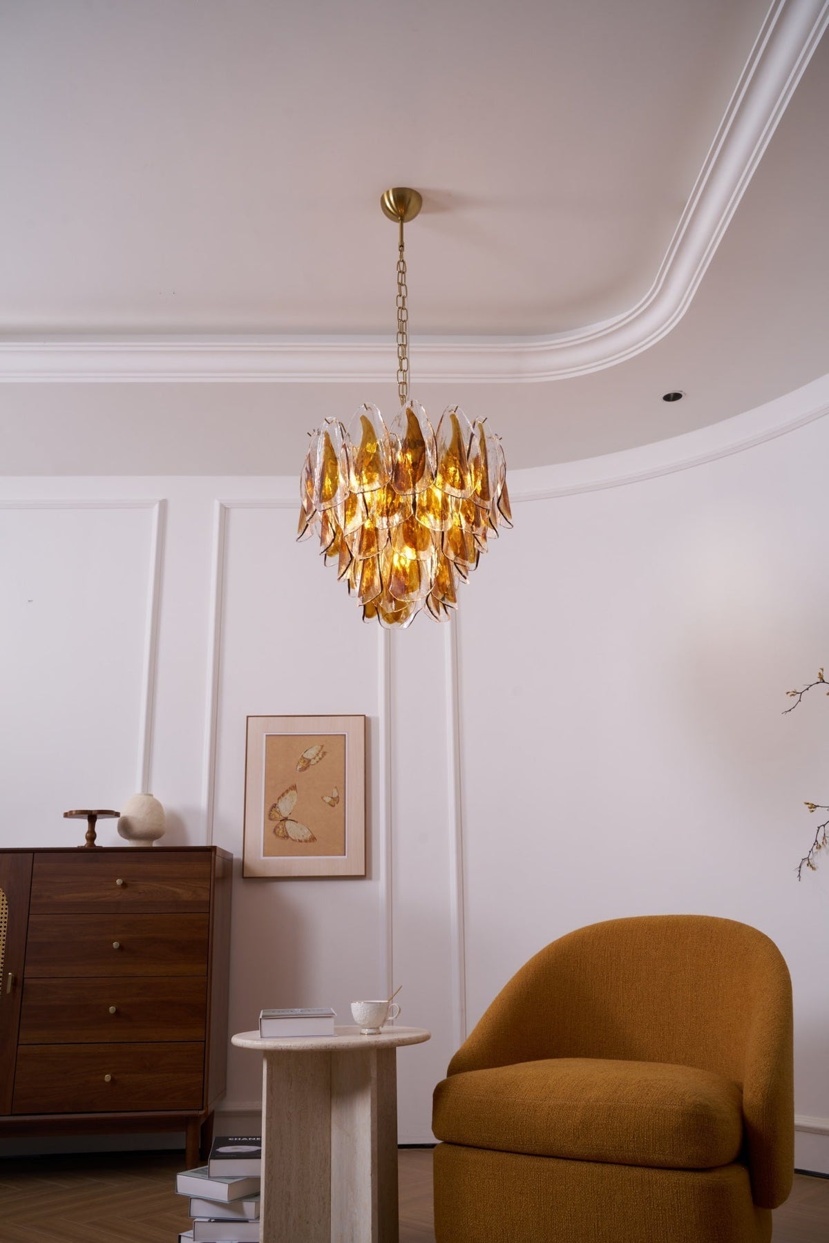 Lioraora lampadario foglia ambra vetro Stratificato Calore organico