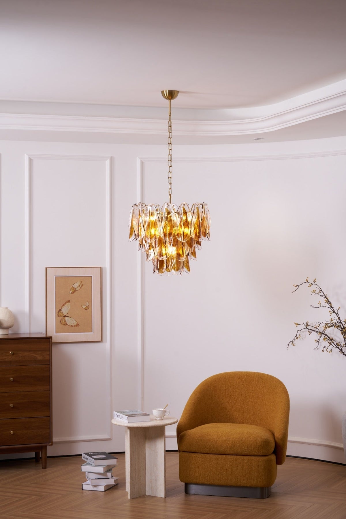 Lioraora lampadario foglia ambra vetro Stratificato Calore organico