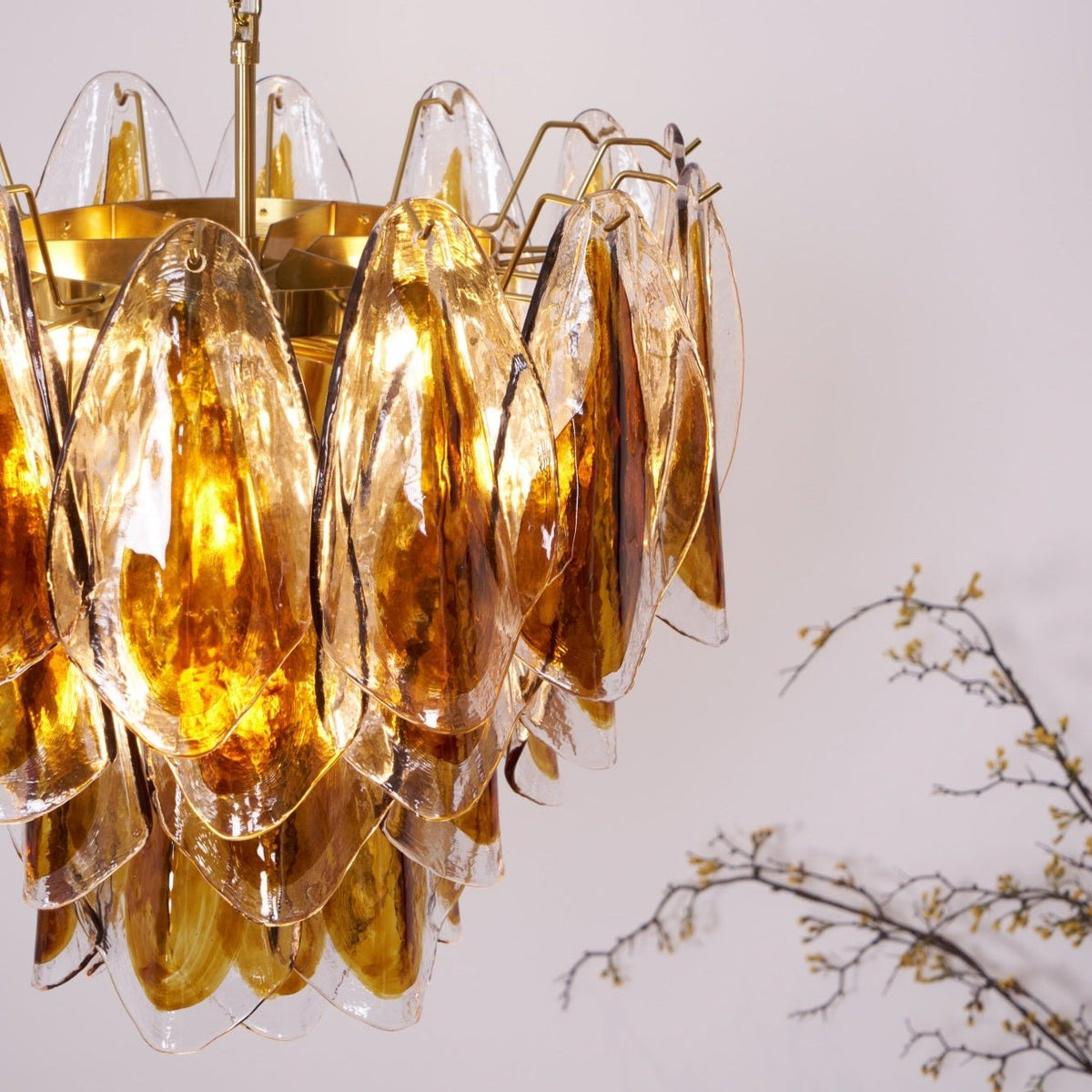 Lioraora lampadario foglia ambra vetro Stratificato Calore organico