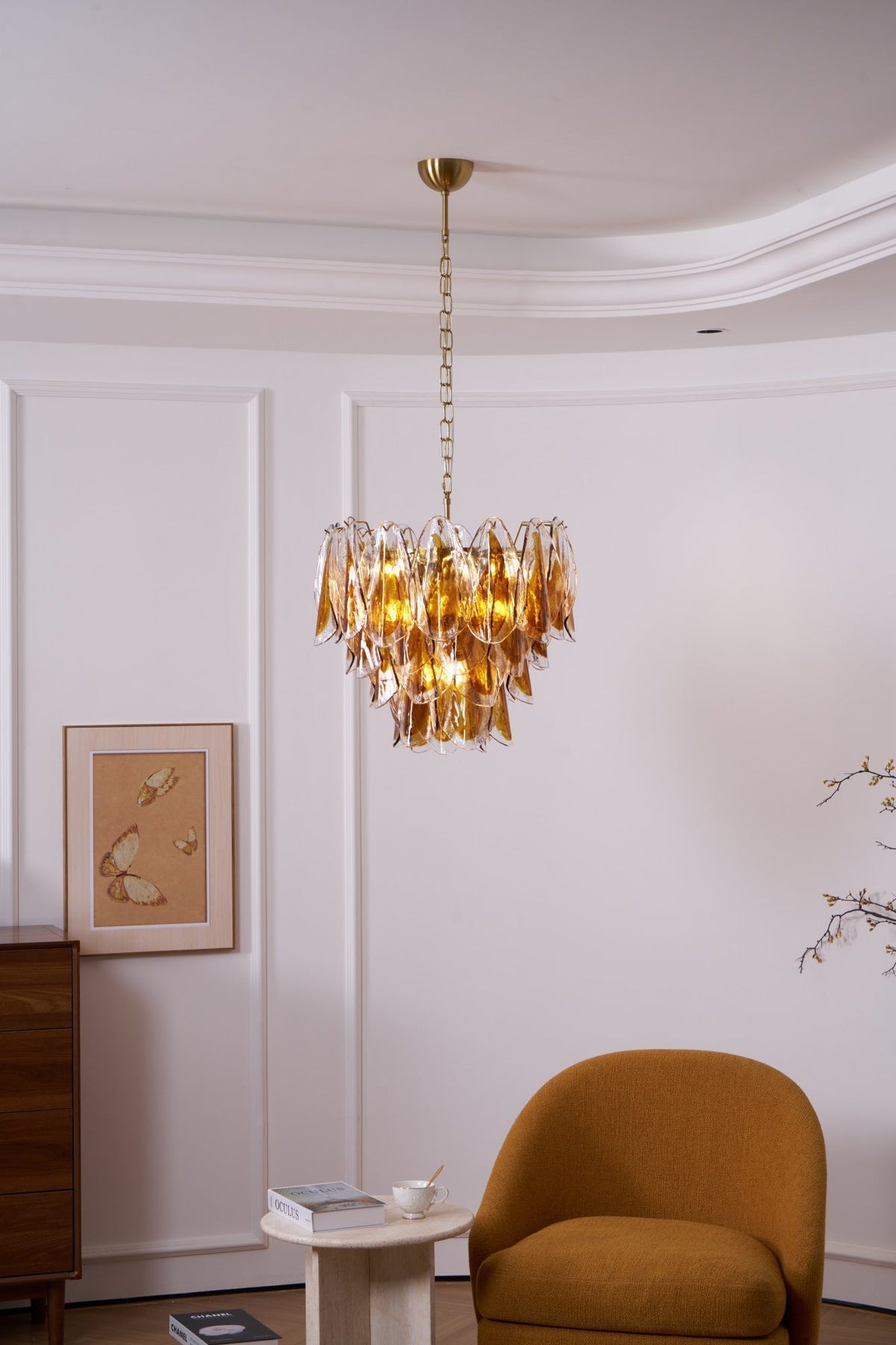 Lioraora lampadario foglia ambra vetro Stratificato Calore organico