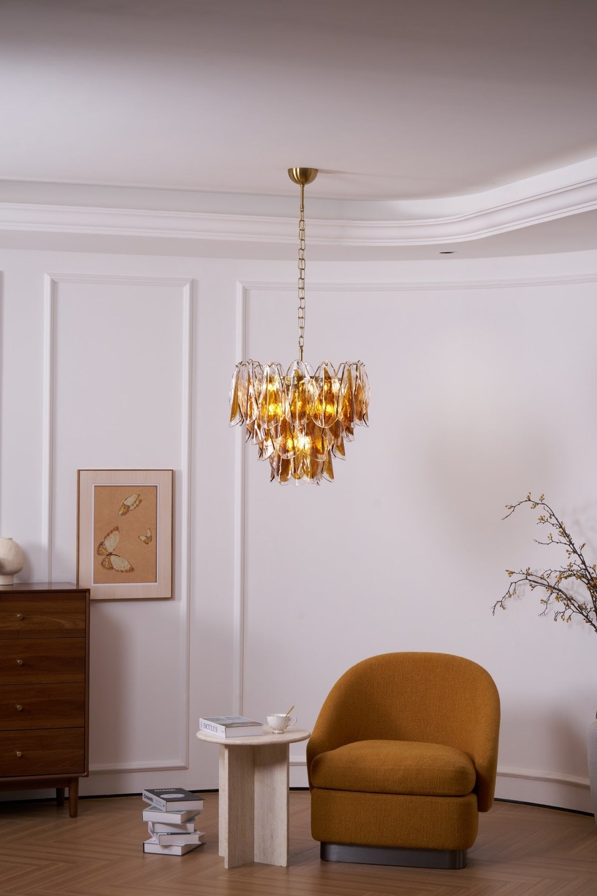 Lioraora lampadario foglia ambra vetro Stratificato Calore organico
