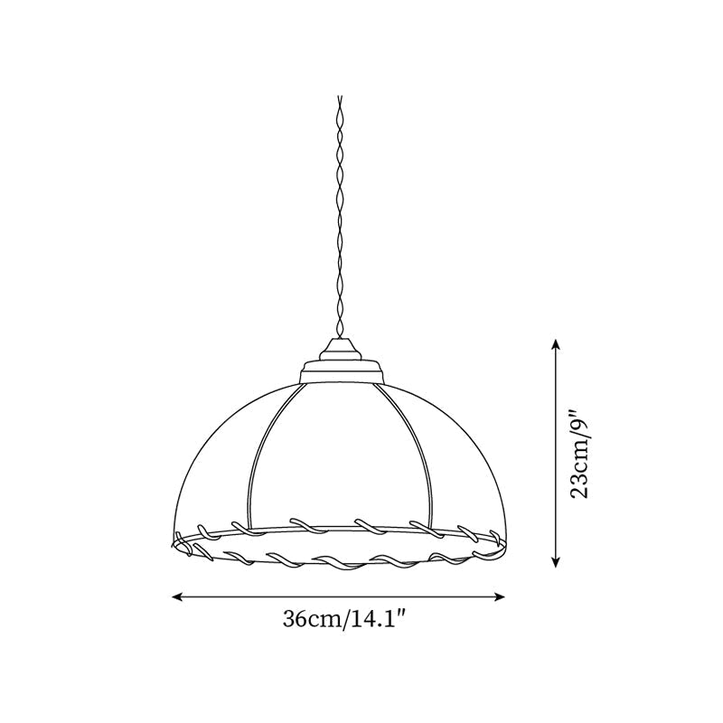 Lampada a sospensione con paralume in tessuto a cupola, stile vintage minimalista, luce morbida