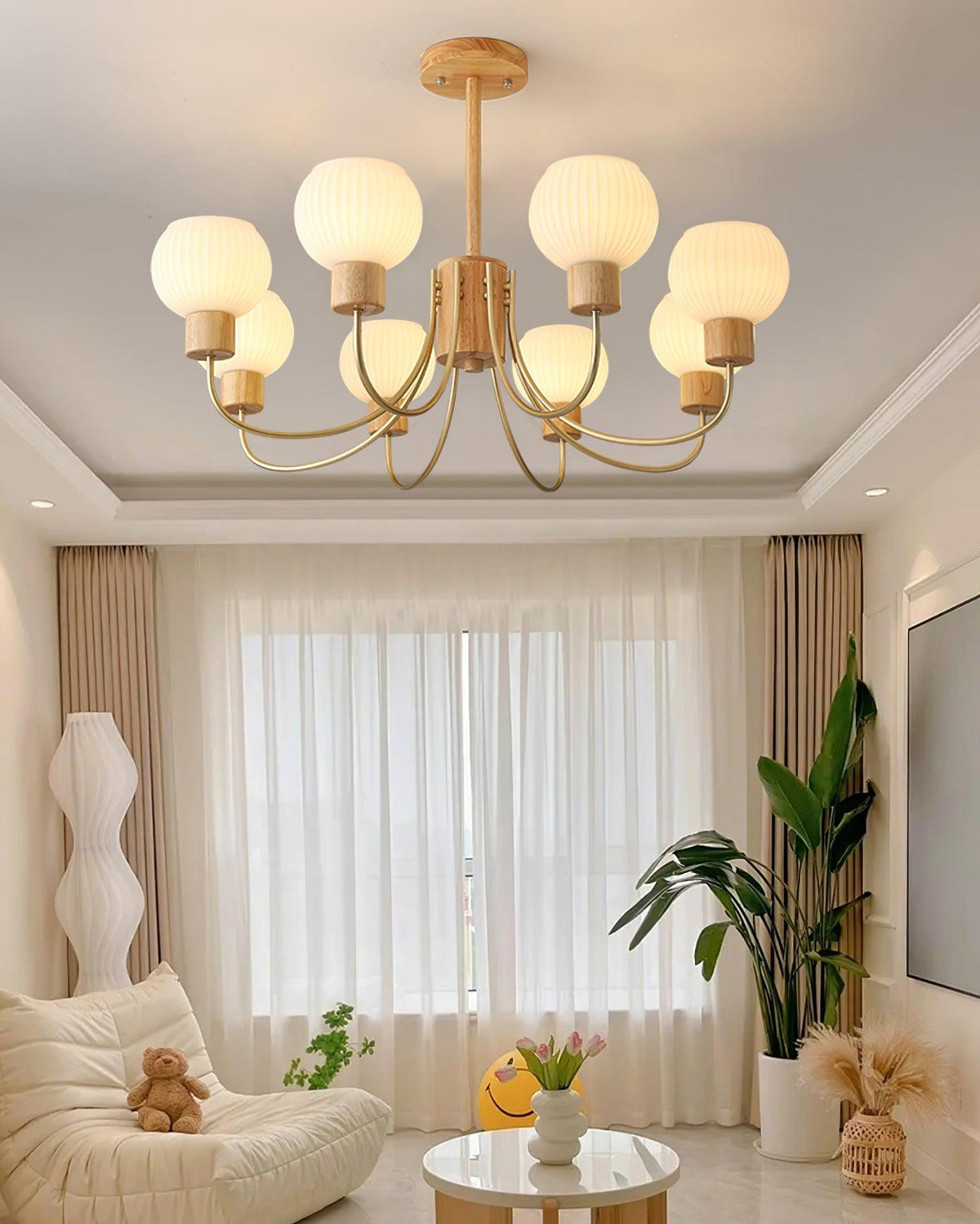 Sylorine lampadario in legno 6 luci Eleganti in vetro