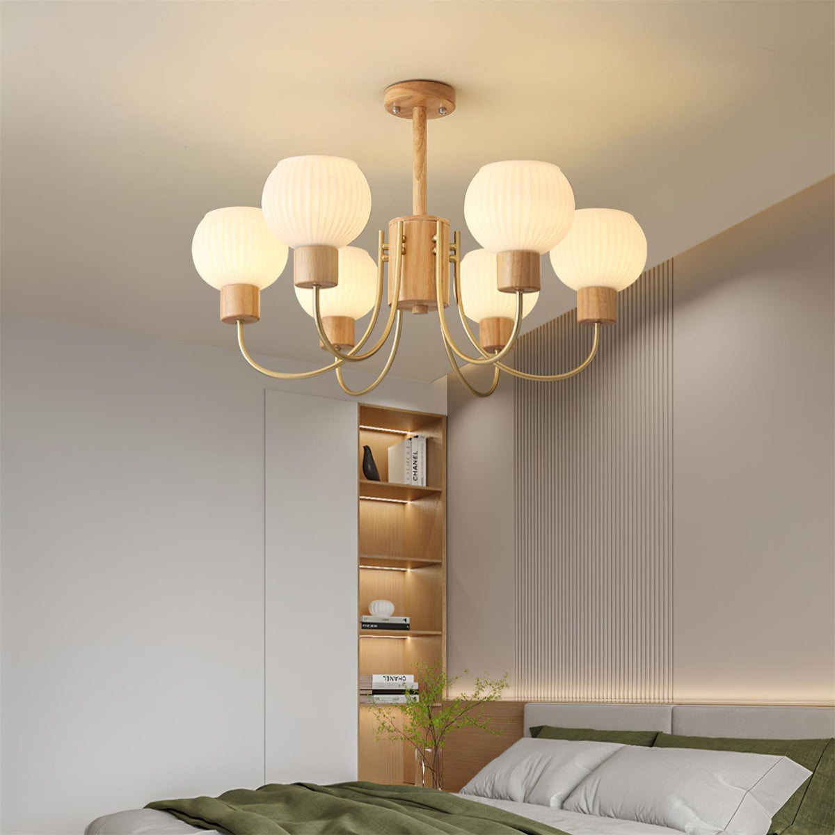Sylorine lampadario in legno 6 luci Eleganti in vetro