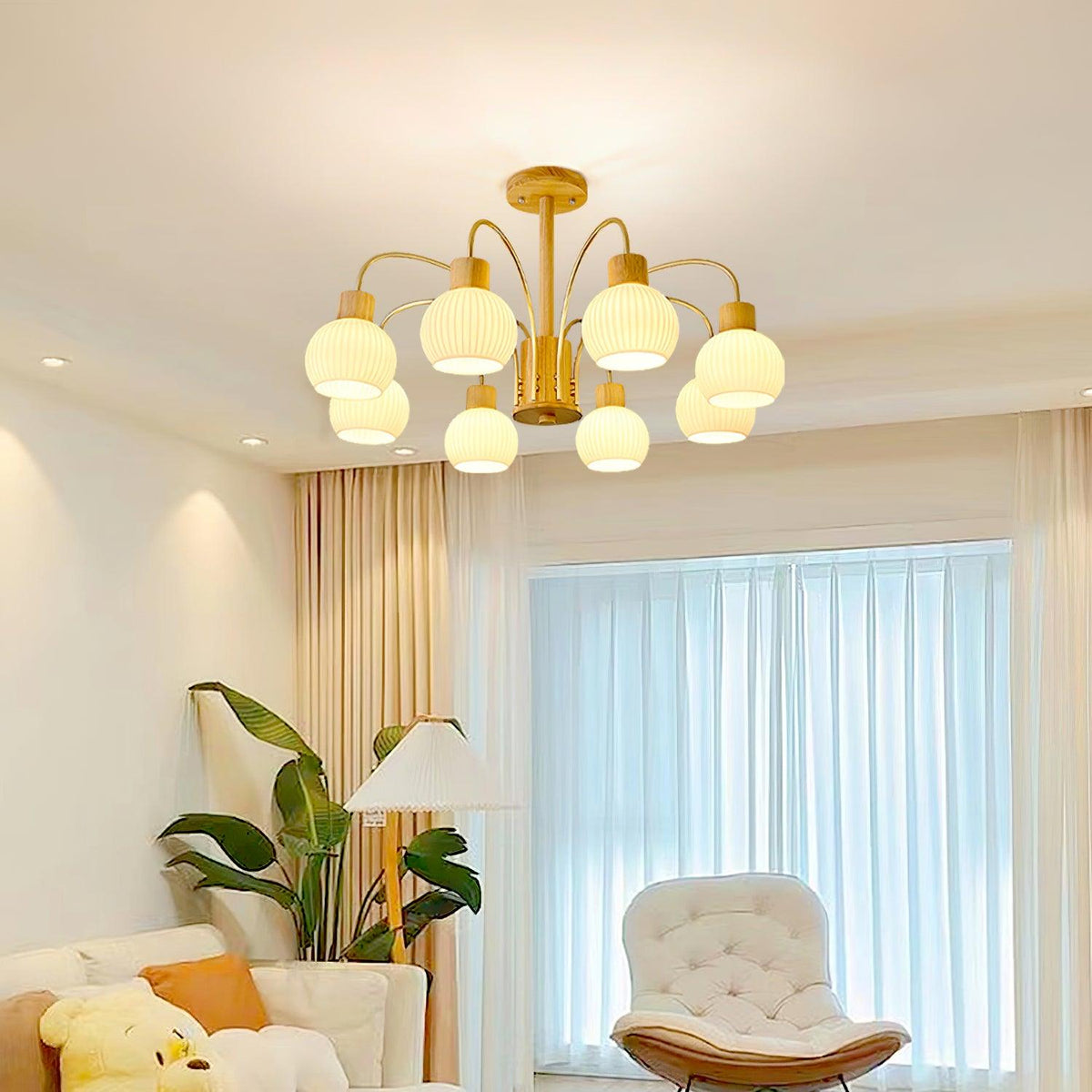 Sylorine lampadario in legno 6 luci Eleganti in vetro