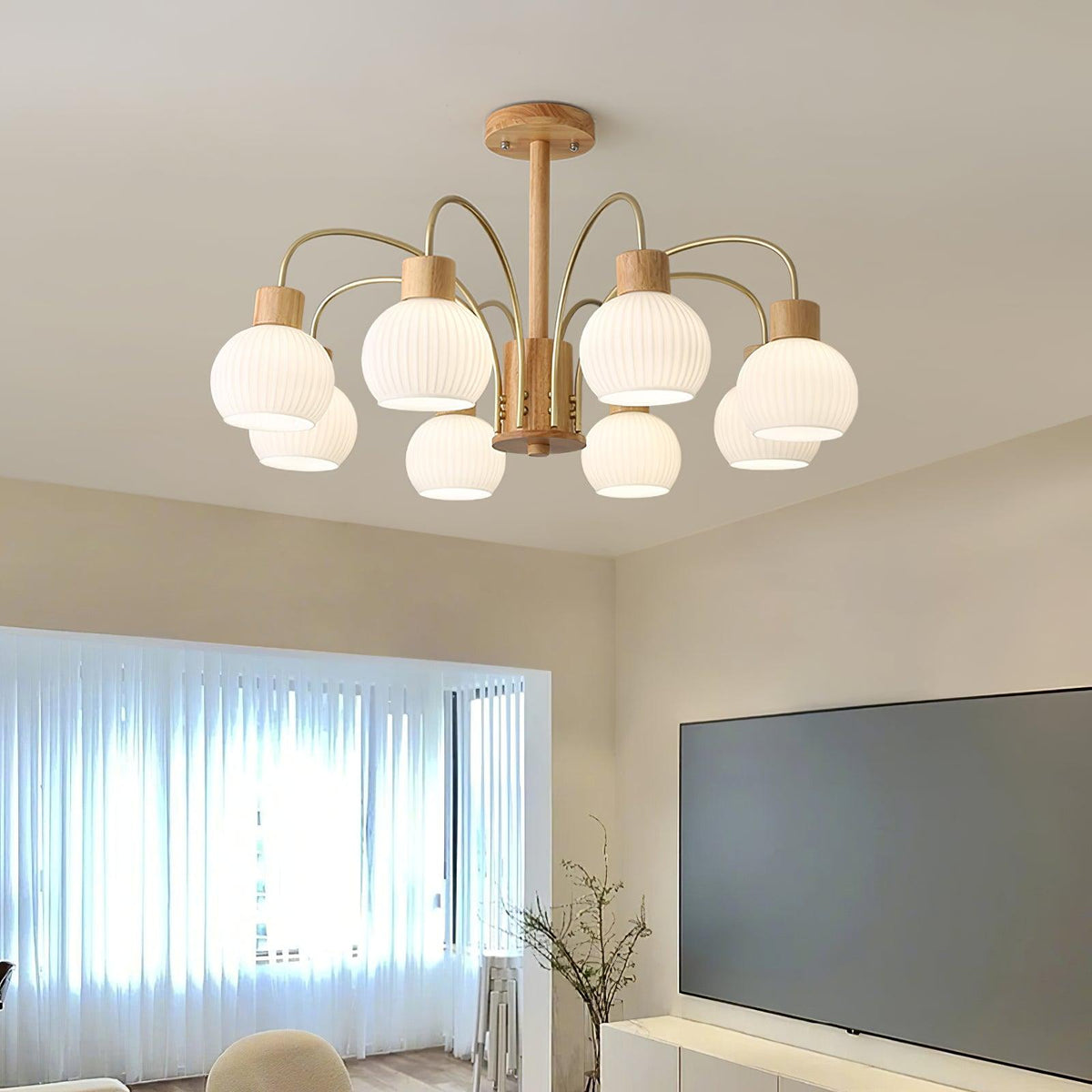Sylorine lampadario in legno 6 luci Eleganti in vetro