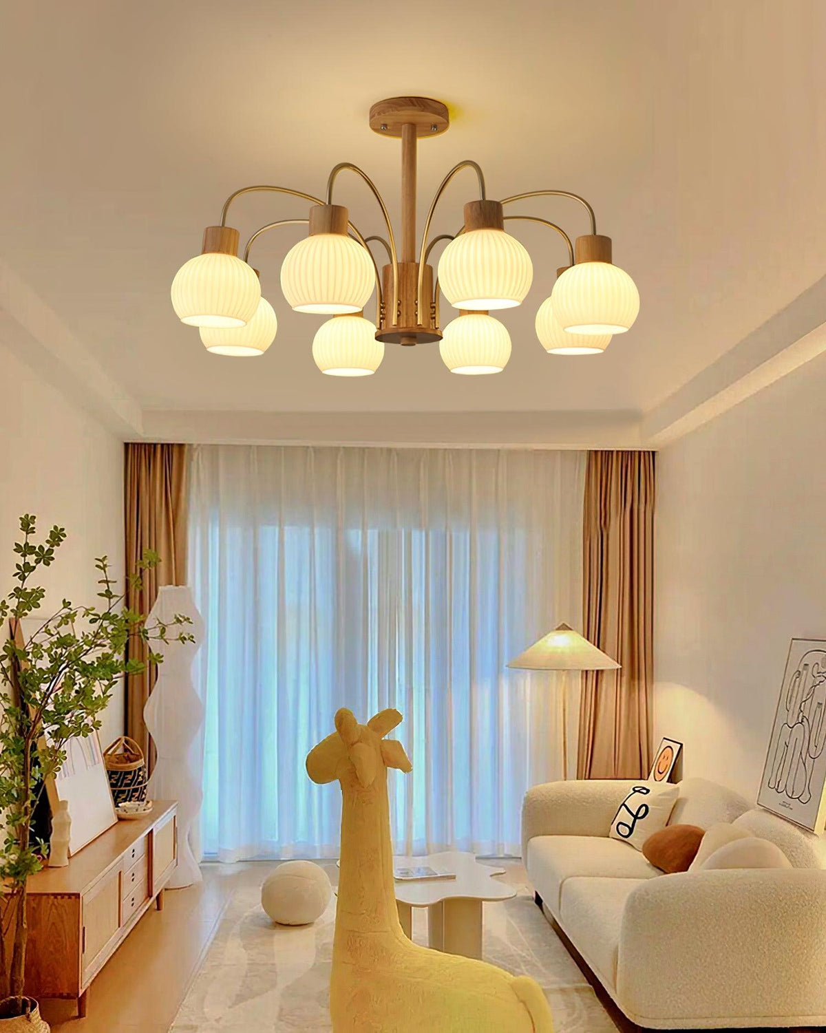 Sylorine lampadario in legno 6 luci Eleganti in vetro