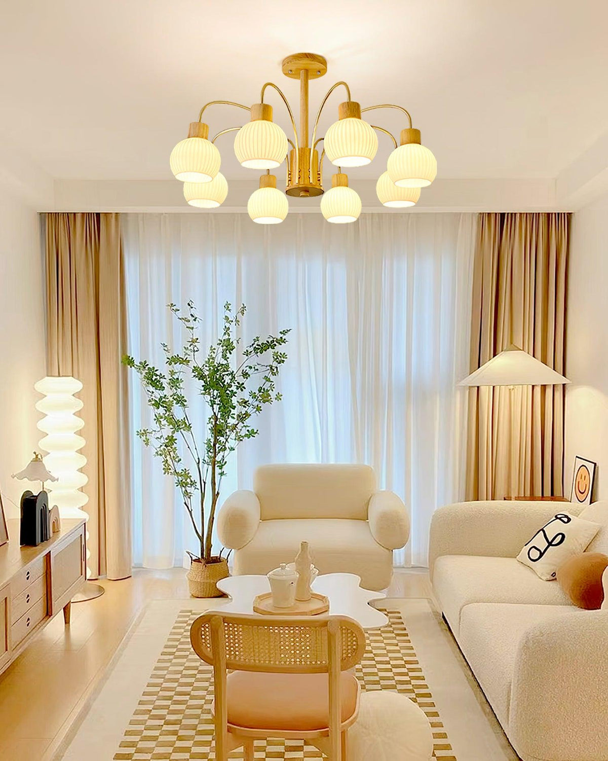 Sylorine lampadario in legno 6 luci Eleganti in vetro