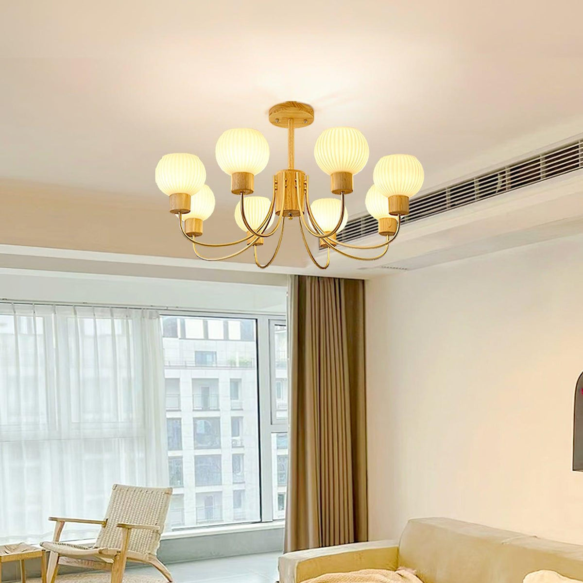 Sylorine lampadario in legno 6 luci Eleganti in vetro
