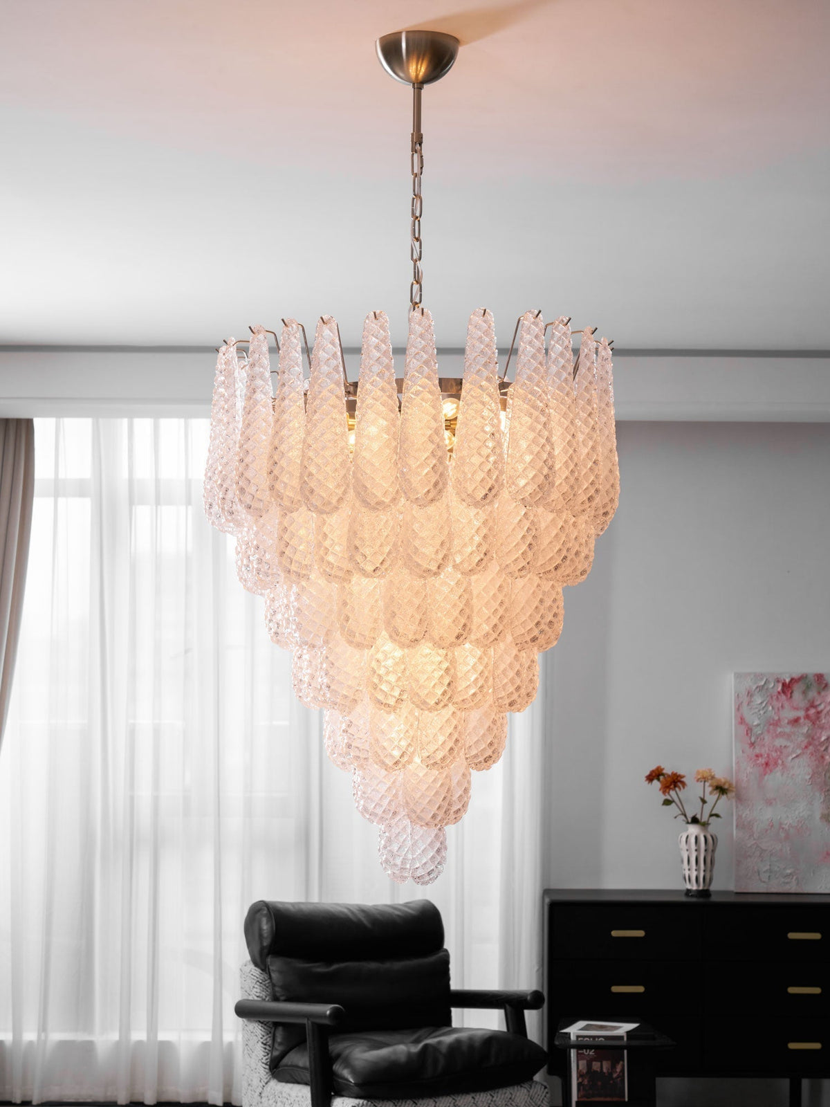 Lioralella lampadario Gocce Trasparenti vetro di Murano Cascata Diamante