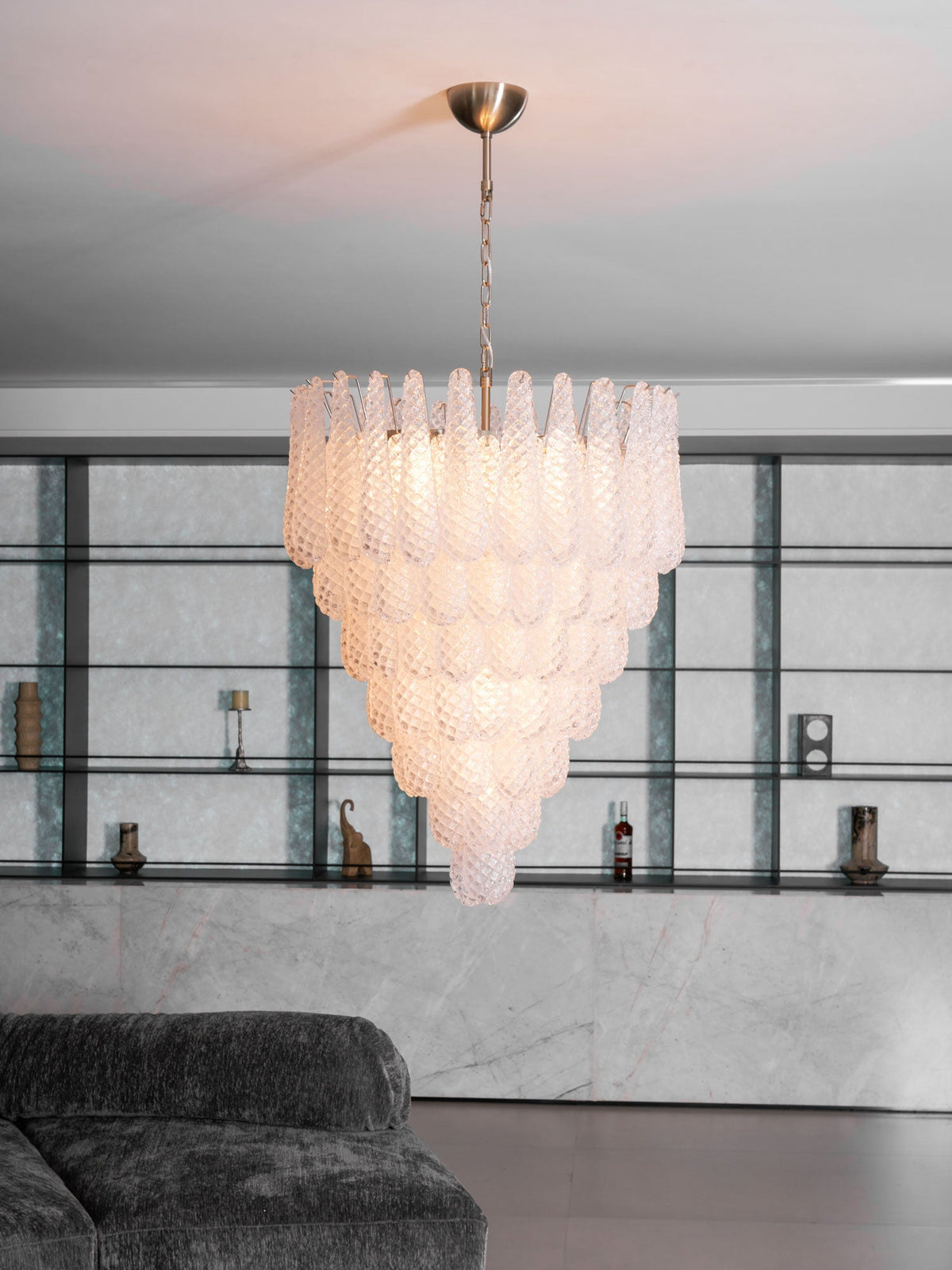 Lioralella lampadario Gocce Trasparenti vetro di Murano Cascata Diamante